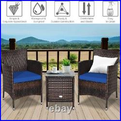 3 PCS Wicker Patio Conversation Set Garden Rattan 2 Dining Chairs & Coffee Table