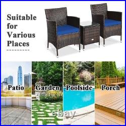 3 PCS Wicker Patio Conversation Set Garden Rattan 2 Dining Chairs & Coffee Table