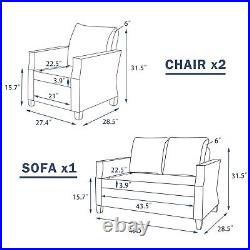 3 Pcs Patio Furniture Set Outdoor Wicker Rattan Sectional Sofa Set withCushions