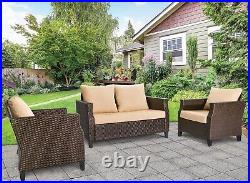 3 Pcs Patio Furniture Set Outdoor Wicker Rattan Sectional Sofa Set withCushions