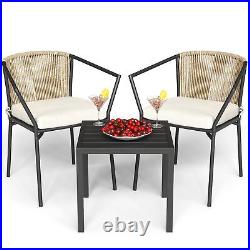3-Piece Outdoor Bistro Set Wicker Patio Furniture 2 Stack Chairs & Coffee Table
