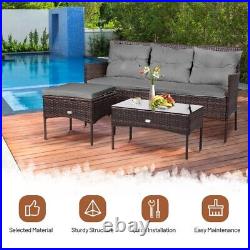 3-Piece Outdoor Patio Furniture Rattan Sectional Sofa Conversation Set Cozy Seat