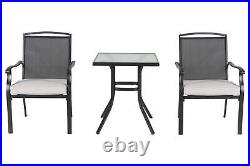 3-Piece Steel Outdoor Furniture Patio Bistro Set With Polyester Cushions Gray Hot