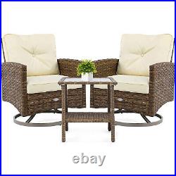 3-Piece Wicker Bistro Set Outdoor Patio Furniture Garden Rocking Rattan Chairs