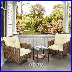 3-Piece Wicker Bistro Set Outdoor Patio Furniture Garden Rocking Rattan Chairs