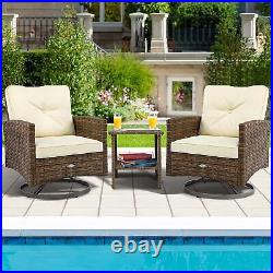 3-Piece Wicker Bistro Set Outdoor Patio Furniture Garden Rocking Rattan Chairs