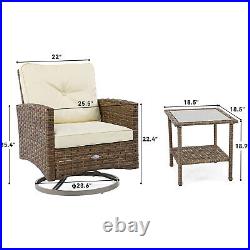 3-Piece Wicker Bistro Set Outdoor Patio Furniture Garden Rocking Rattan Chairs