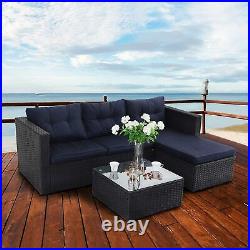 3 Pieces Outdoor Patio Furniture Sets Sectional Sofa Rattan Chair Wicker Set
