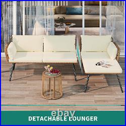 3 Pieces Patio Furniture Set Wicker Conversation Sectional L-Shaped Sofa & Table
