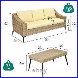 3 Pieces Patio Furniture Sets Outdoor Wicker 3-Seat Sofa Cushioned with Table
