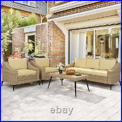 3 Pieces Patio Furniture Sets Outdoor Wicker 3-Seat Sofa Cushioned with Table
