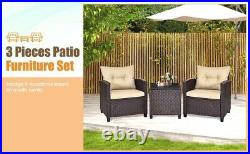 3 Pieces Rattan Patio Furniture Set Outdoor Patio Washable Cushion Coffee Table