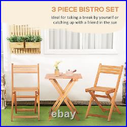 3pc Patio Bistro Set, Folding Garden Furniture, Wooden Chairs, Table, Teak