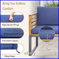 4PCS Acacia Wood Patio Conversation SetOutdoor Furniture Set with Navy Cushions