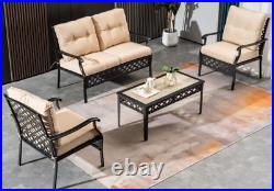 4PCS MCombo Patio Furniture Sets with Coffee Table Love Seating for Garden
