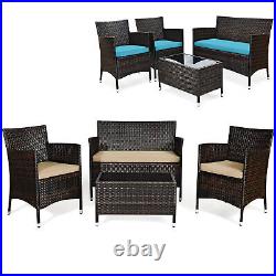 4PCS Outdoor Patio Furniture Set Cushioned Sofa Chair Coffee Table Peacock