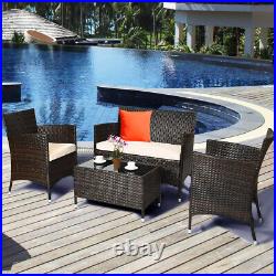 4PCS Outdoor Patio Furniture Set Cushioned Sofa Chair Coffee Table Peacock