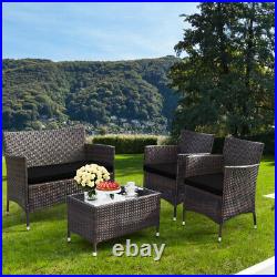 4PCS Outdoor Patio Furniture Set Cushioned Sofa Chair Coffee Table Peacock