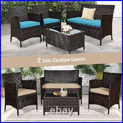 4PCS Outdoor Patio Furniture Set Cushioned Sofa Chair Coffee Table Peacock