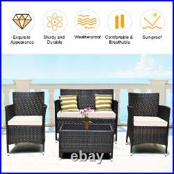 4PCS Outdoor Patio Furniture Set Cushioned Sofa Chair Coffee Table Peacock