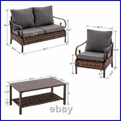 4PCS Outdoor Patio Furniture Set, Indoor Conversation Chair with Coffee Table