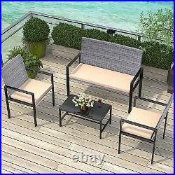 4PCS Outdoor Patio PE Rattan Wicker Table Set Sofa Furniture with Cushion