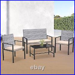 4PCS Outdoor Patio PE Rattan Wicker Table Set Sofa Furniture with Cushion