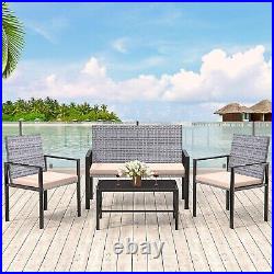 4PCS Outdoor Patio PE Rattan Wicker Table Set Sofa Furniture with Cushion