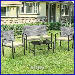 4PCS Outdoor Patio PE Rattan Wicker Table Set Sofa Furniture with Cushion