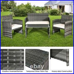 4PCS Outdoor Patio Rattan Furniture Set Cushioned Sofa Coffee Table Chair Deck