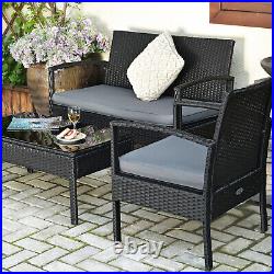4PCS Outdoor Patio Rattan Furniture Set Cushioned Sofa Coffee Table Garden Deck