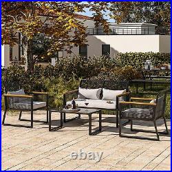 4PCS Outdoor Patio Sectional Furniture PE Wicker Rattan Sofa Set Table Couch