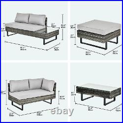 4PCS Outdoor Rattan Wicker Patio Set Garden Lawn Sofa Chair Furniture with Table