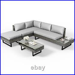 4PCS Outdoor Rattan Wicker Patio Set Garden Lawn Sofa Chair Furniture with Table