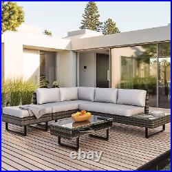 4PCS Outdoor Rattan Wicker Patio Set Garden Lawn Sofa Chair Furniture with Table