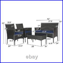 4PCS Patio Furniture Set Rattan Wicker Sofa conversation withTempered Glass Table