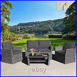 4PCS Patio Rattan Conversation Set Outdoor Furniture Set with Grey Cushions