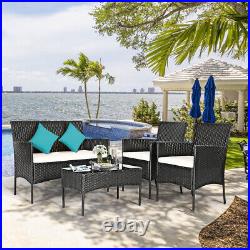 4PCS Patio Rattan Furniture Set Cushioned Sofa Coffee Table Backyard Porch