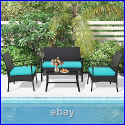 4PCS Patio Rattan PE Wicker Furniture Conversation Set with Sofa Chair & Table