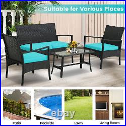 4PCS Patio Rattan PE Wicker Furniture Conversation Set with Sofa Chair & Table