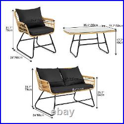 4PCS Patio Rattan Sofa Set Outdoor Garden PE Cushioned Couch Wicker Furniture