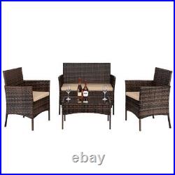 4PCS Patio Rattan Wicker Furniture Sets Table Sofa with Cushion Yard US