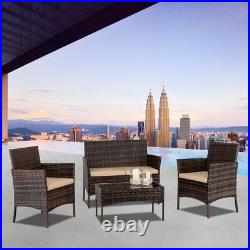 4PCS Patio Rattan Wicker Furniture Sets Table Sofa with Cushion Yard US