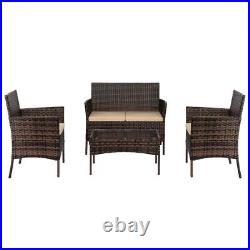 4PCS Patio Rattan Wicker Furniture Sets Table Sofa with Cushion Yard US