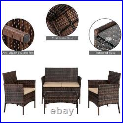 4PCS Patio Rattan Wicker Furniture Sets Table Sofa with Cushion Yard US