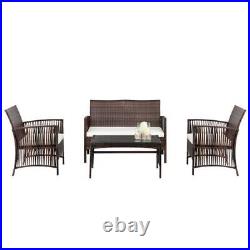 4PCS Rattan Patio Furniture Cushioned Sofa Chair & Table Glass Top Livingroom