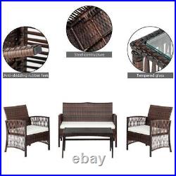 4PCS Rattan Patio Furniture Cushioned Sofa Chair & Table Glass Top Livingroom