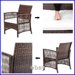 4PCS Rattan Patio Furniture Cushioned Sofa Chair & Table Glass Top Livingroom