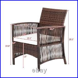 4PCS Rattan Patio Furniture Cushioned Sofa Chair & Table Glass Top Livingroom