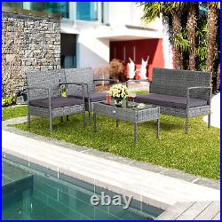4PCS Rattan Patio Furniture Set Outdoor Wicker Conversation Set with Cushions